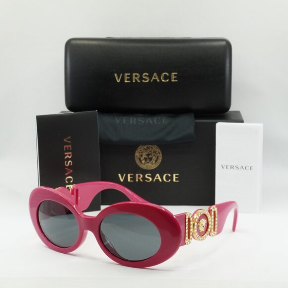 Versace VE4426BU 536787 Sunglasses Fuchsia Oval Frame, Dark Grey Lenses